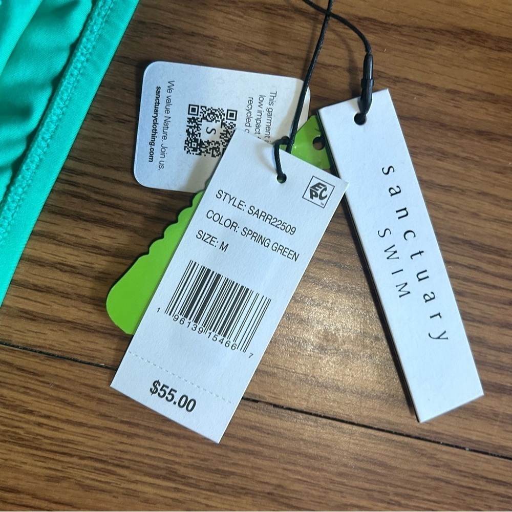 NWT Sanctuary Swim Spring Green Ribbed High-Rise Bikini Swim Bottom Size M - Picture 3 of 5
